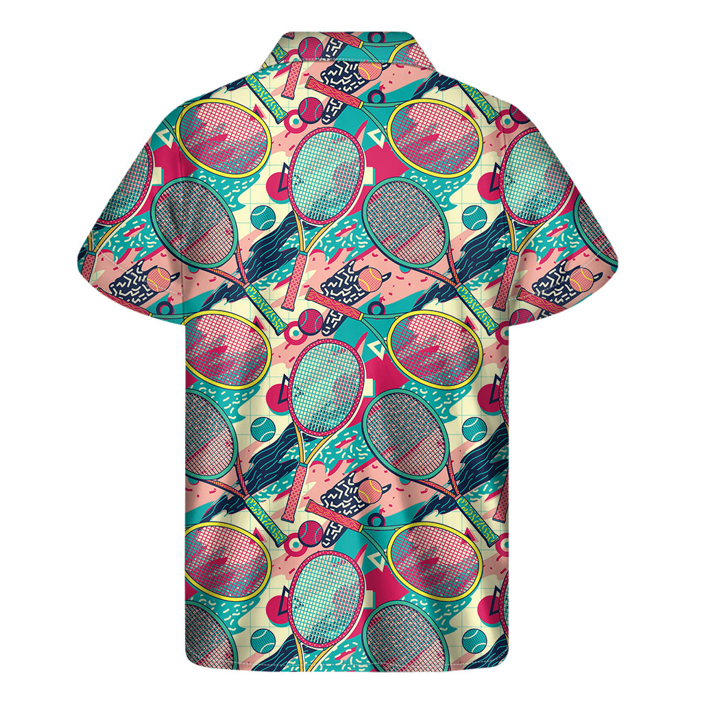 Retro Tennis Pattern Print Men's Short Sleeve Shirt