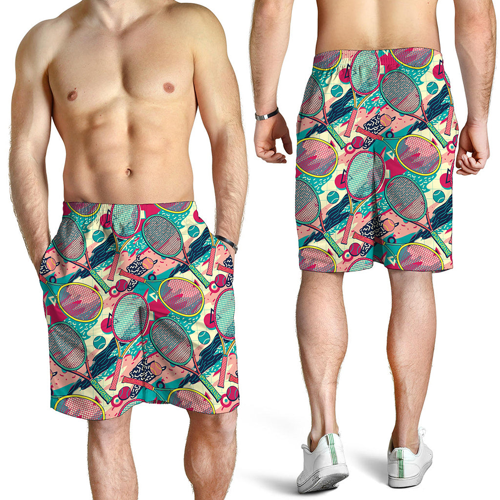 Retro Tennis Pattern Print Men's Shorts