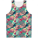 Retro Tennis Pattern Print Men's Tank Top