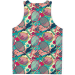 Retro Tennis Pattern Print Men's Tank Top