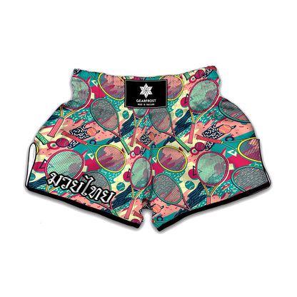 Retro Tennis Pattern Print Muay Thai Boxing Shorts