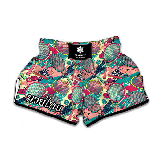Retro Tennis Pattern Print Muay Thai Boxing Shorts