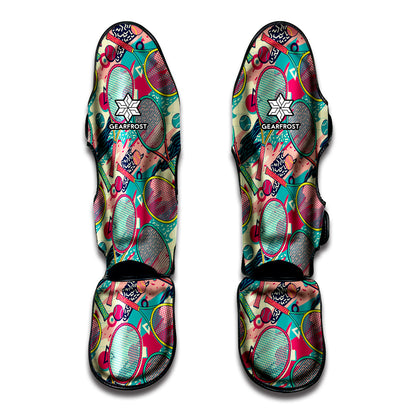 Retro Tennis Pattern Print Muay Thai Shin Guard