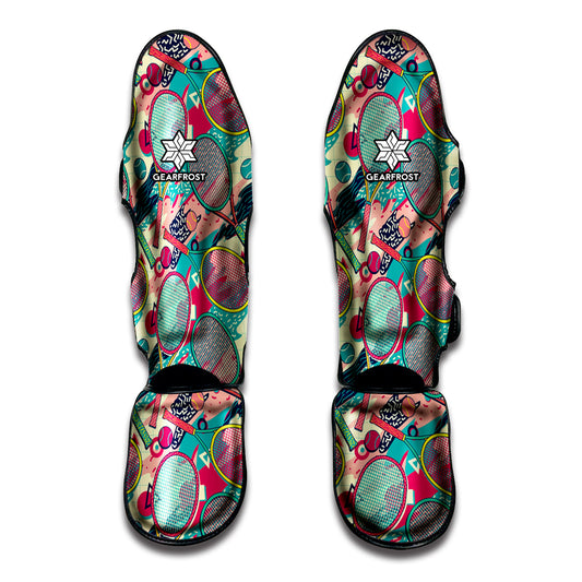Retro Tennis Pattern Print Muay Thai Shin Guard