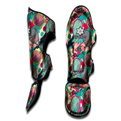 Retro Tennis Pattern Print Muay Thai Shin Guard