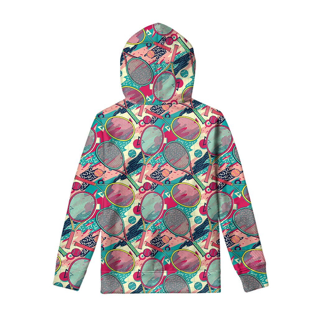 Retro Tennis Pattern Print Pullover Hoodie