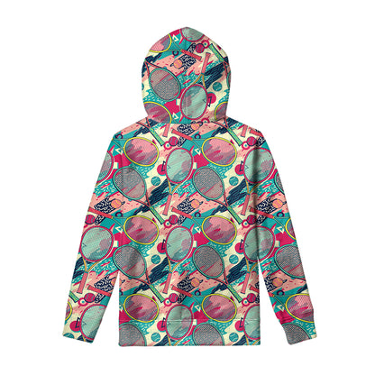 Retro Tennis Pattern Print Pullover Hoodie