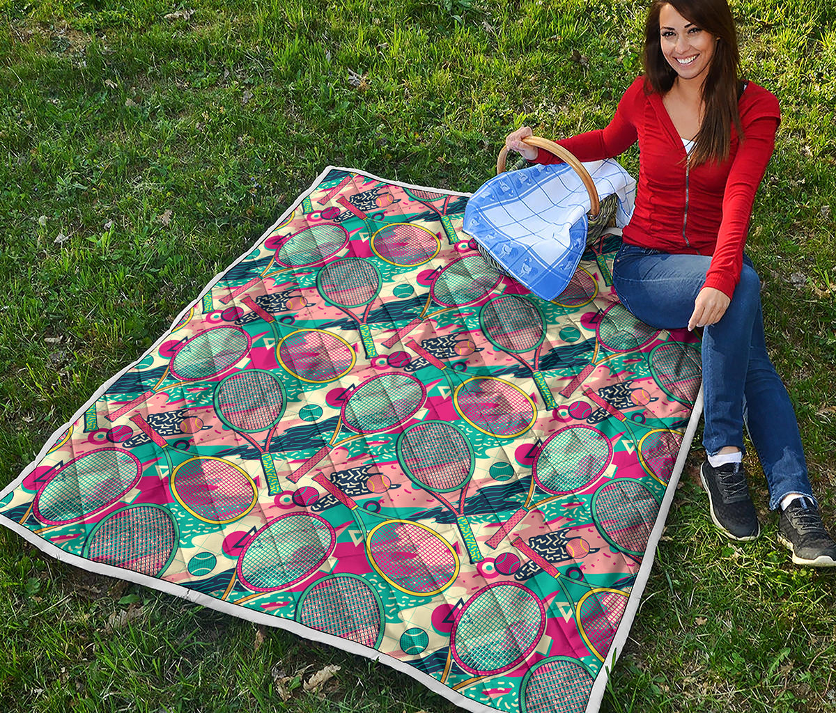 Retro Tennis Pattern Print Quilt