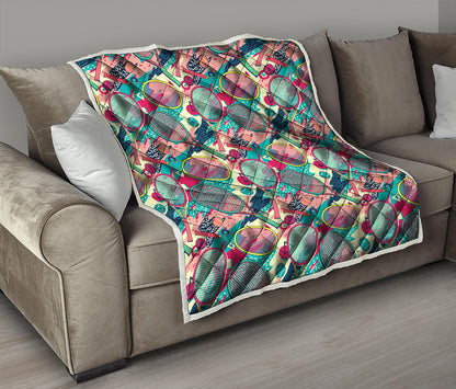 Retro Tennis Pattern Print Quilt