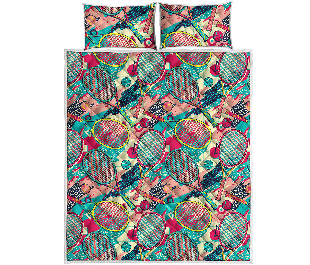 Retro Tennis Pattern Print Quilt Bed Set