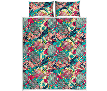 Retro Tennis Pattern Print Quilt Bed Set