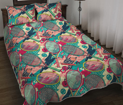 Retro Tennis Pattern Print Quilt Bed Set