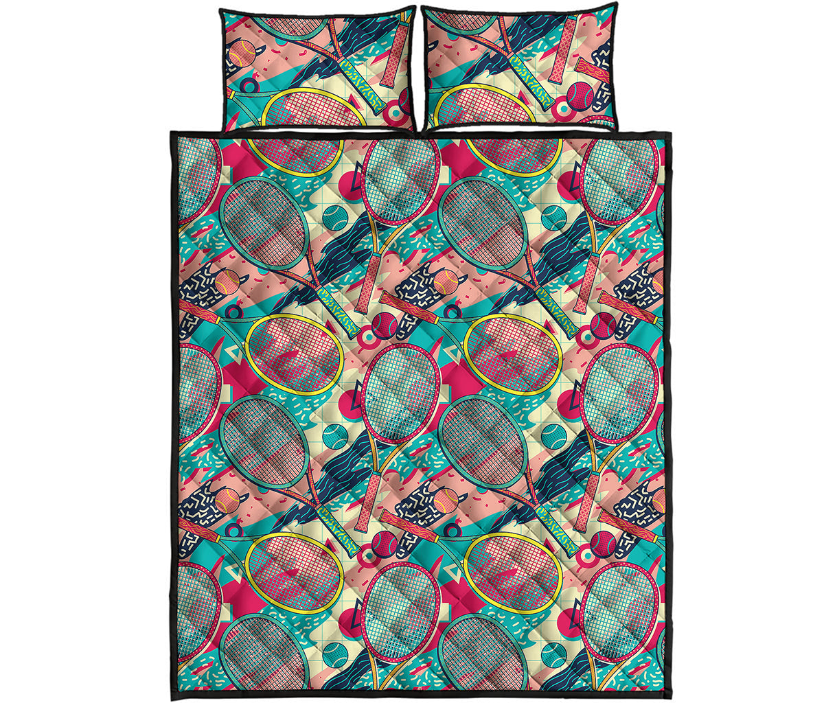 Retro Tennis Pattern Print Quilt Bed Set