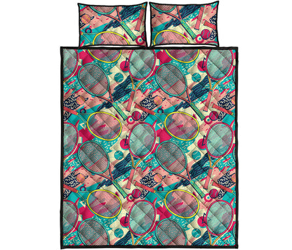 Retro Tennis Pattern Print Quilt Bed Set