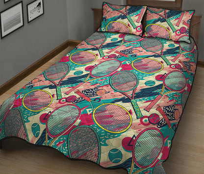 Retro Tennis Pattern Print Quilt Bed Set