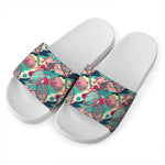 Retro Tennis Pattern Print White Slide Sandals