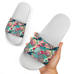 Retro Tennis Pattern Print White Slide Sandals