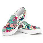 Retro Tennis Pattern Print White Slip On Shoes