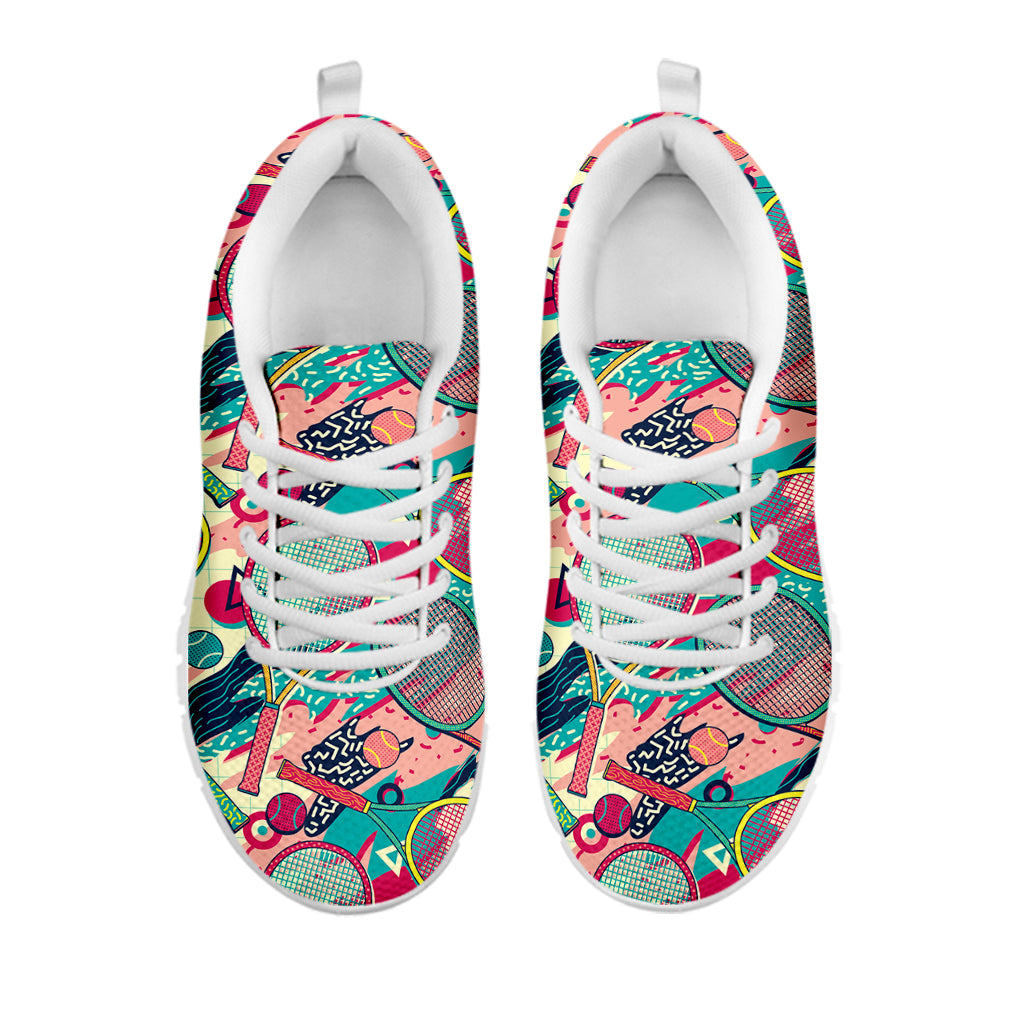 Retro Tennis Pattern Print White Sneakers