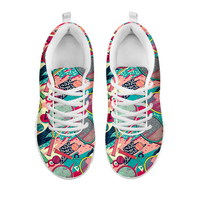 Retro Tennis Pattern Print White Sneakers