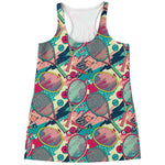 Retro Tennis Pattern Print Women's Racerback Tank Top