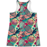 Retro Tennis Pattern Print Women's Racerback Tank Top