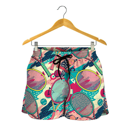 Retro Tennis Pattern Print Women's Shorts