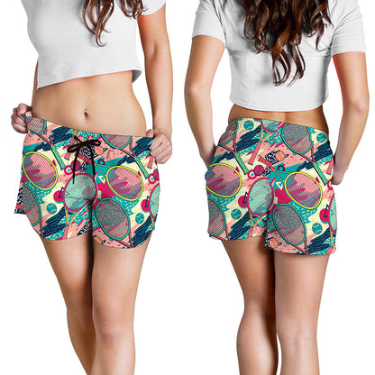 Retro Tennis Pattern Print Women's Shorts