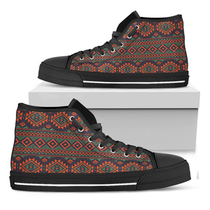 Retro Tribal Navajo Pattern Print Black High Top Shoes
