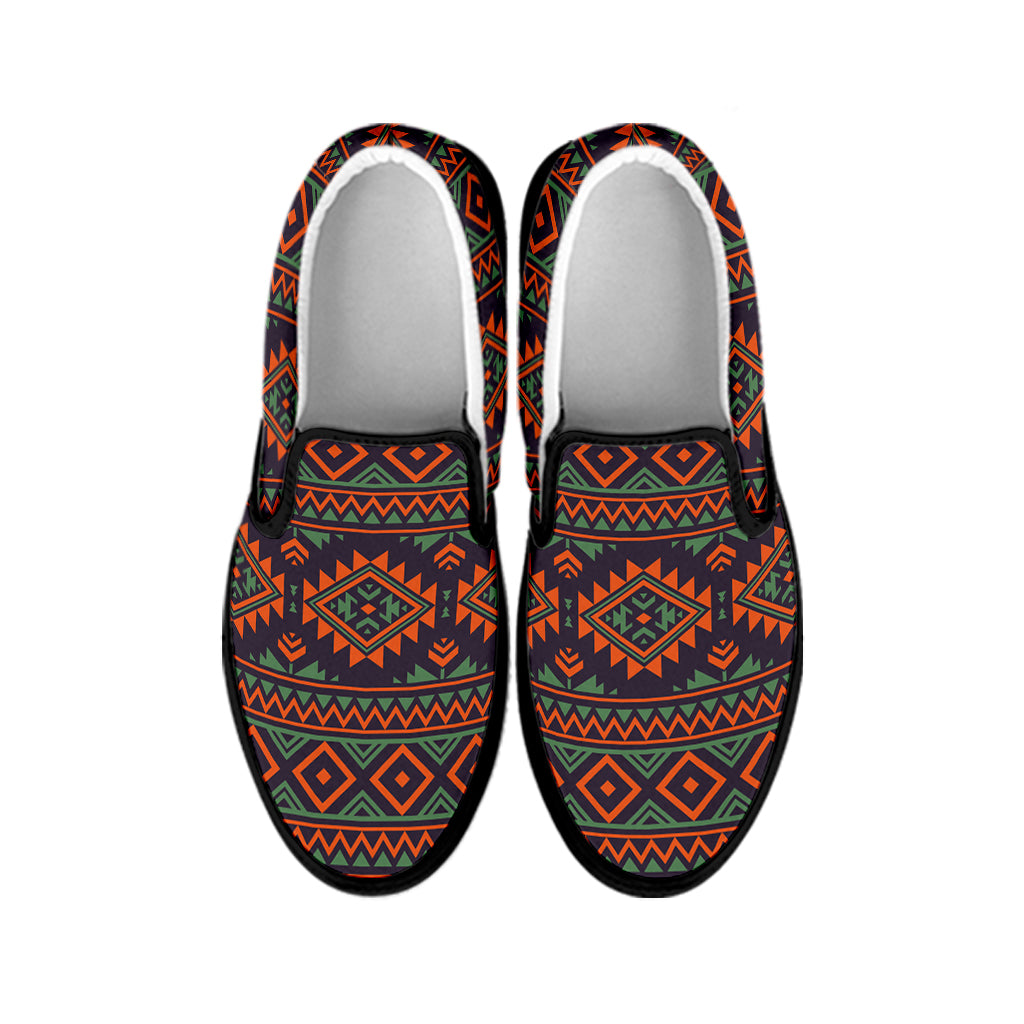 Retro Tribal Navajo Pattern Print Black Slip On Shoes