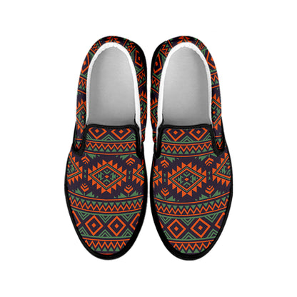 Retro Tribal Navajo Pattern Print Black Slip On Shoes