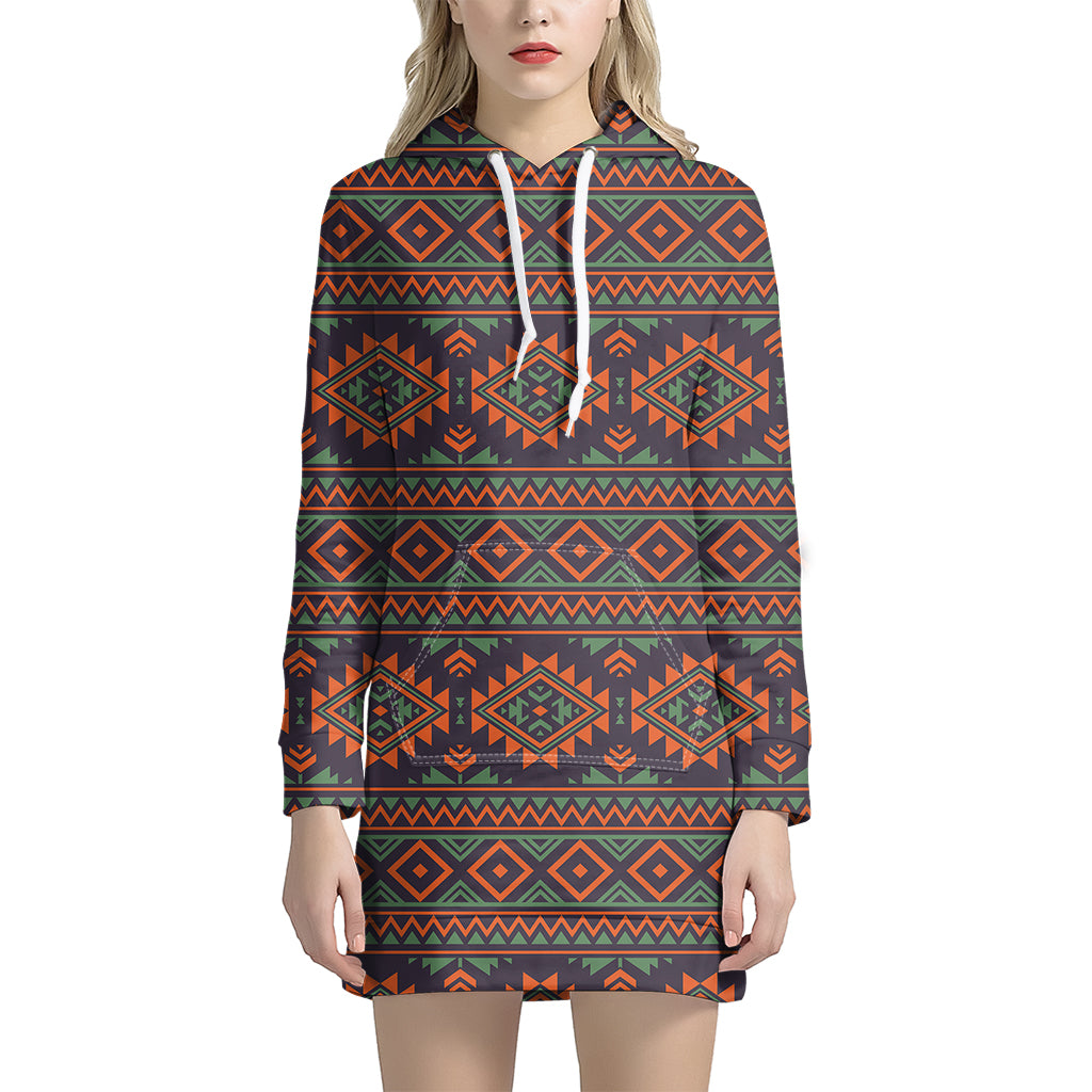 Retro Tribal Navajo Pattern Print Hoodie Dress