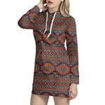 Retro Tribal Navajo Pattern Print Hoodie Dress