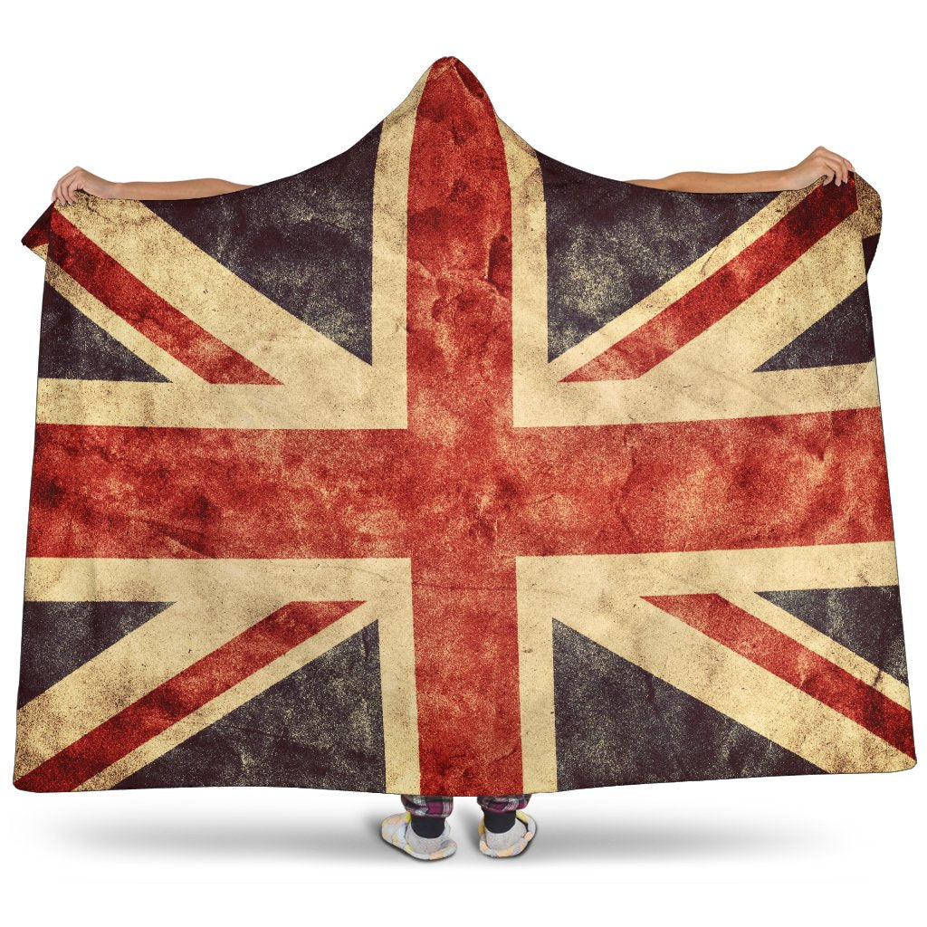 Retro Union Jack British Flag Print Hooded Blanket GearFrost