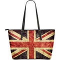 Retro Union Jack British Flag Print Leather Tote Bag With Zipper