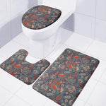Retro Vintage Bohemian Floral Print 3 Piece Bath Mat Set