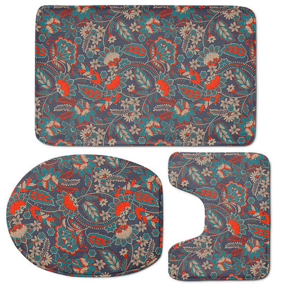 Retro Vintage Bohemian Floral Print 3 Piece Bath Mat Set