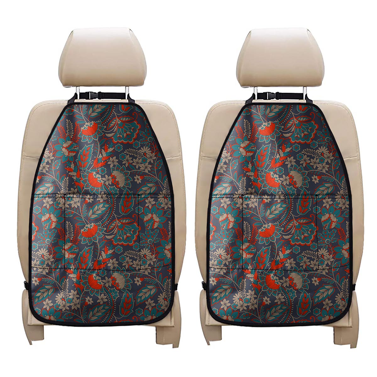 Retro Vintage Bohemian Floral Print Car Seat Organizers