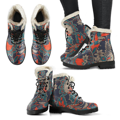 Retro Vintage Bohemian Floral Print Comfy Boots GearFrost