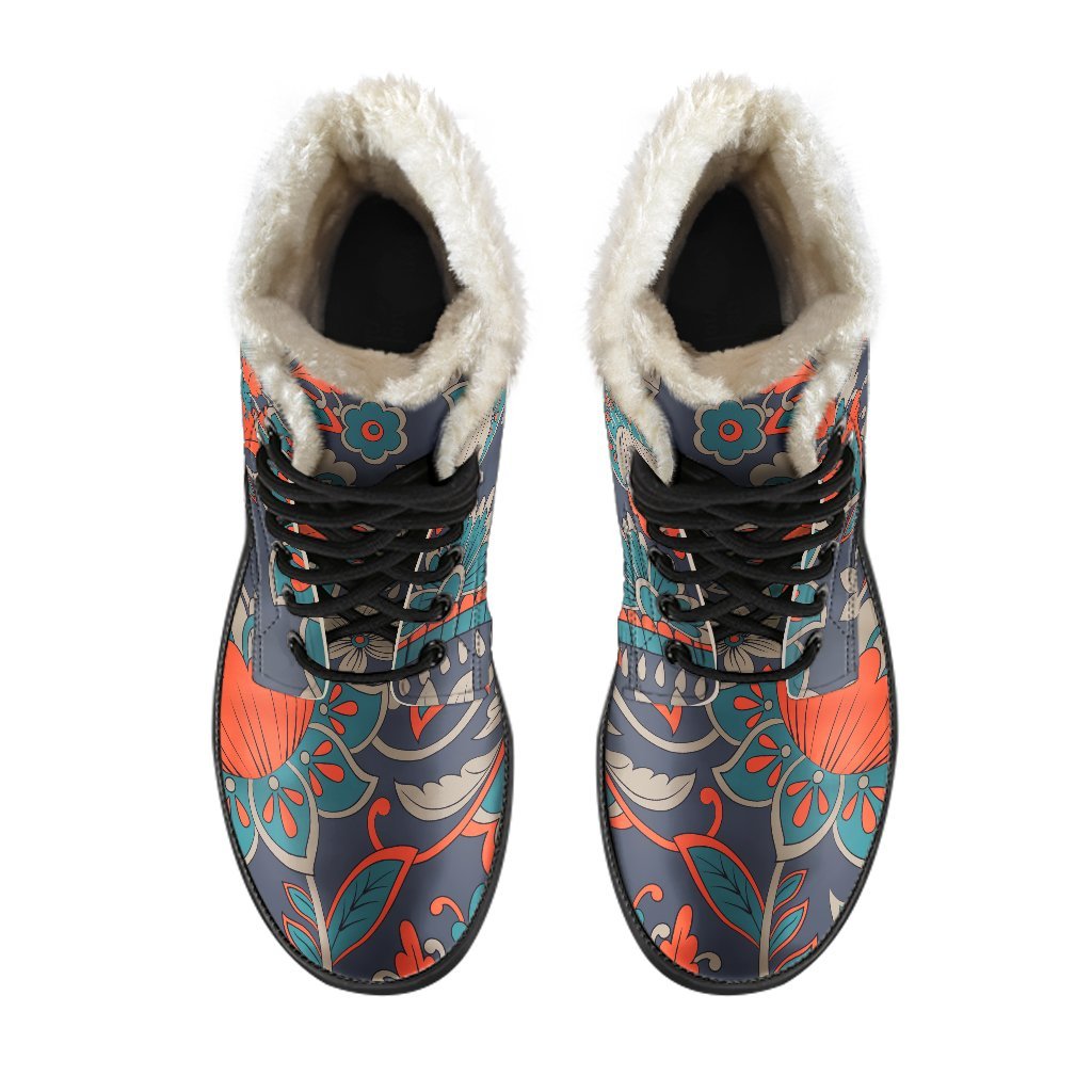 Retro Vintage Bohemian Floral Print Comfy Boots GearFrost