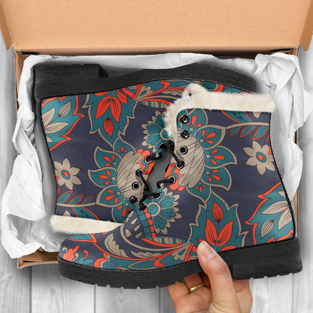 Retro Vintage Bohemian Floral Print Comfy Boots GearFrost