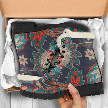 Retro Vintage Bohemian Floral Print Comfy Boots GearFrost