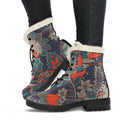 Retro Vintage Bohemian Floral Print Faux Fur Leather Boots