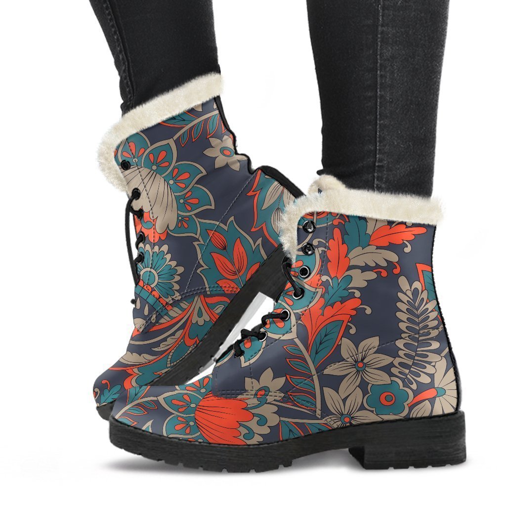 Retro Vintage Bohemian Floral Print Comfy Boots GearFrost