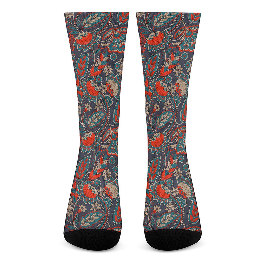 Retro Vintage Bohemian Floral Print Crew Socks