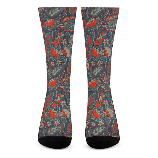 Retro Vintage Bohemian Floral Print Crew Socks