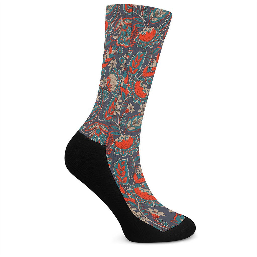 Retro Vintage Bohemian Floral Print Crew Socks