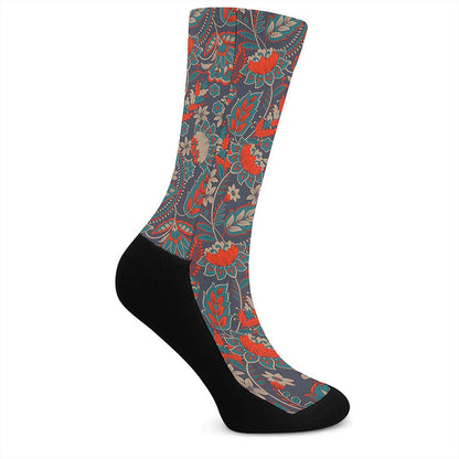 Retro Vintage Bohemian Floral Print Crew Socks