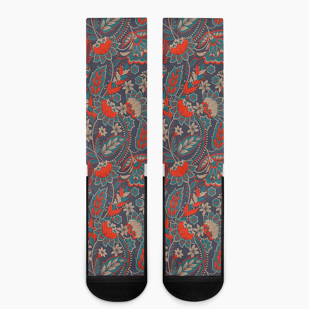 Retro Vintage Bohemian Floral Print Crew Socks