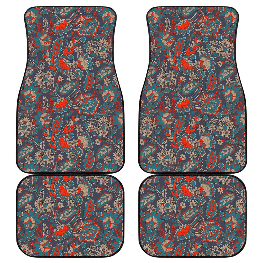 Retro Vintage Bohemian Floral Print Front and Back Car Floor Mats